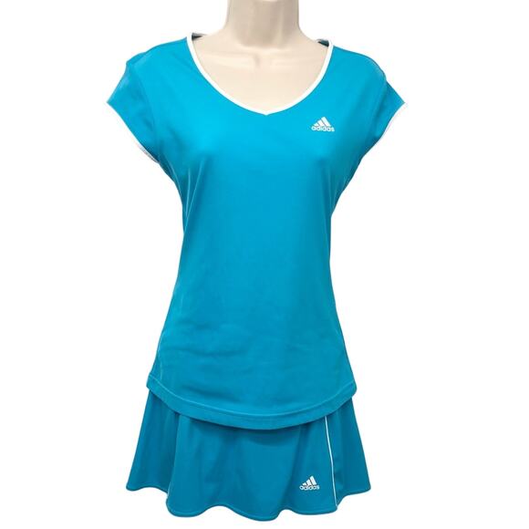 Adidas Blue White Climalite Tennis Skirt and Top Set Cool and Dry Activewear - Picture 1 of 16